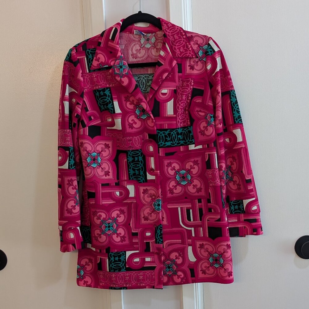 Vintage Pykettes Womens Blouse, Hot Pink, Very Patterned, No Size